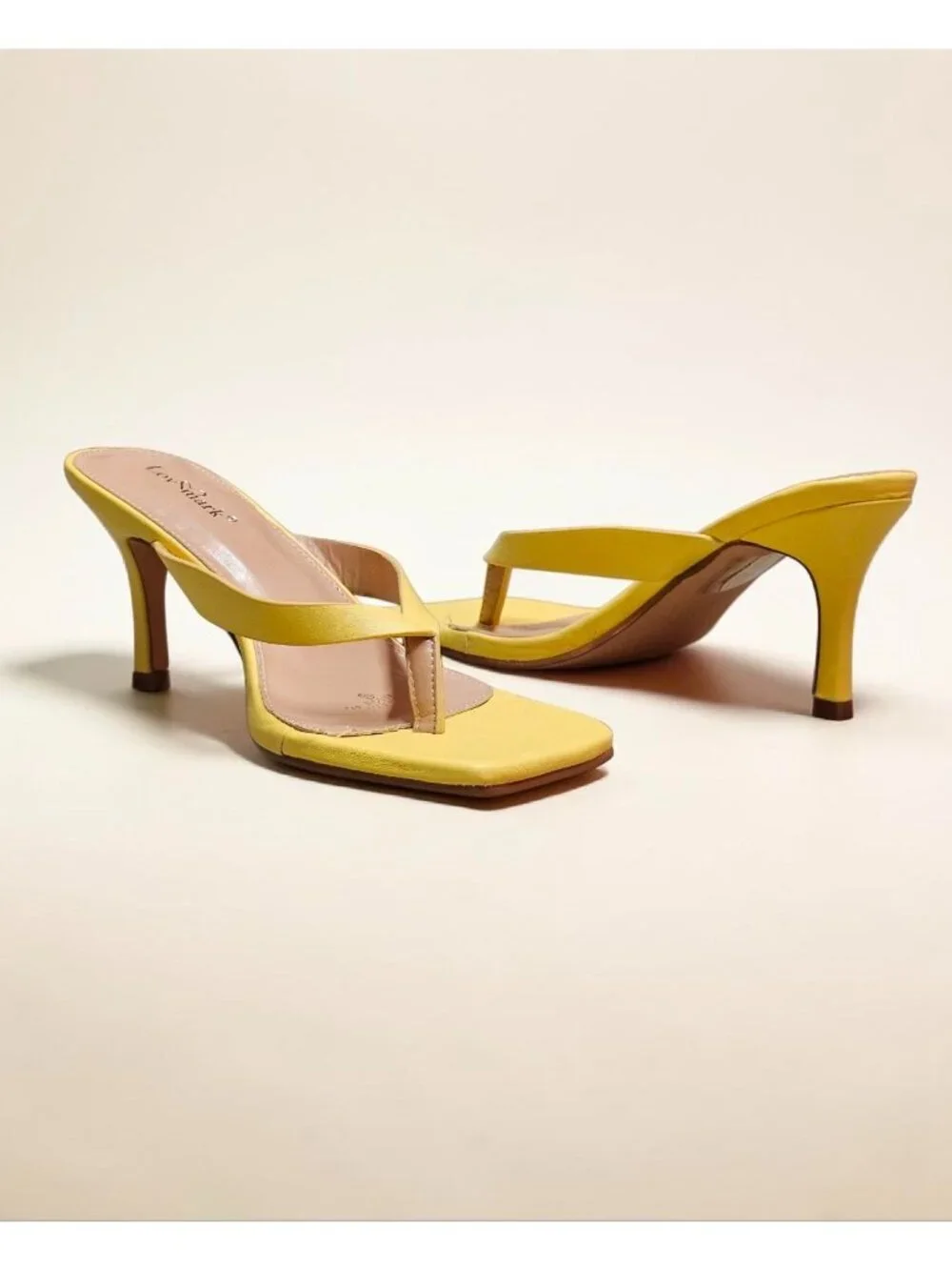 Yellow Square-Toe High-Heel Sandals With Strap Design For Women
